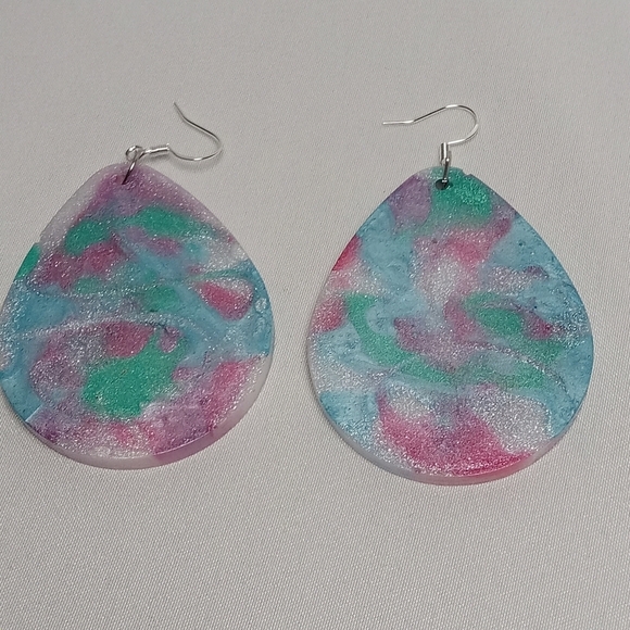 Hand Crafted Jewelry - Hand Crafted Pink and Green Teardrop Earrings